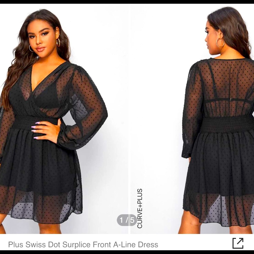 Plus Swiss Dot Surplice Front A-Line Dress 1X(14)